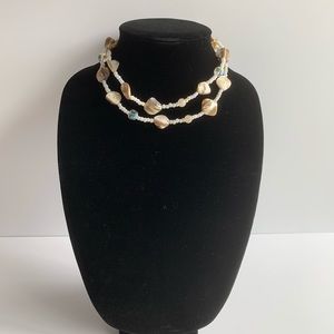 Bohemian Beach Shell Handmade Long Necklace Crystal  Beads